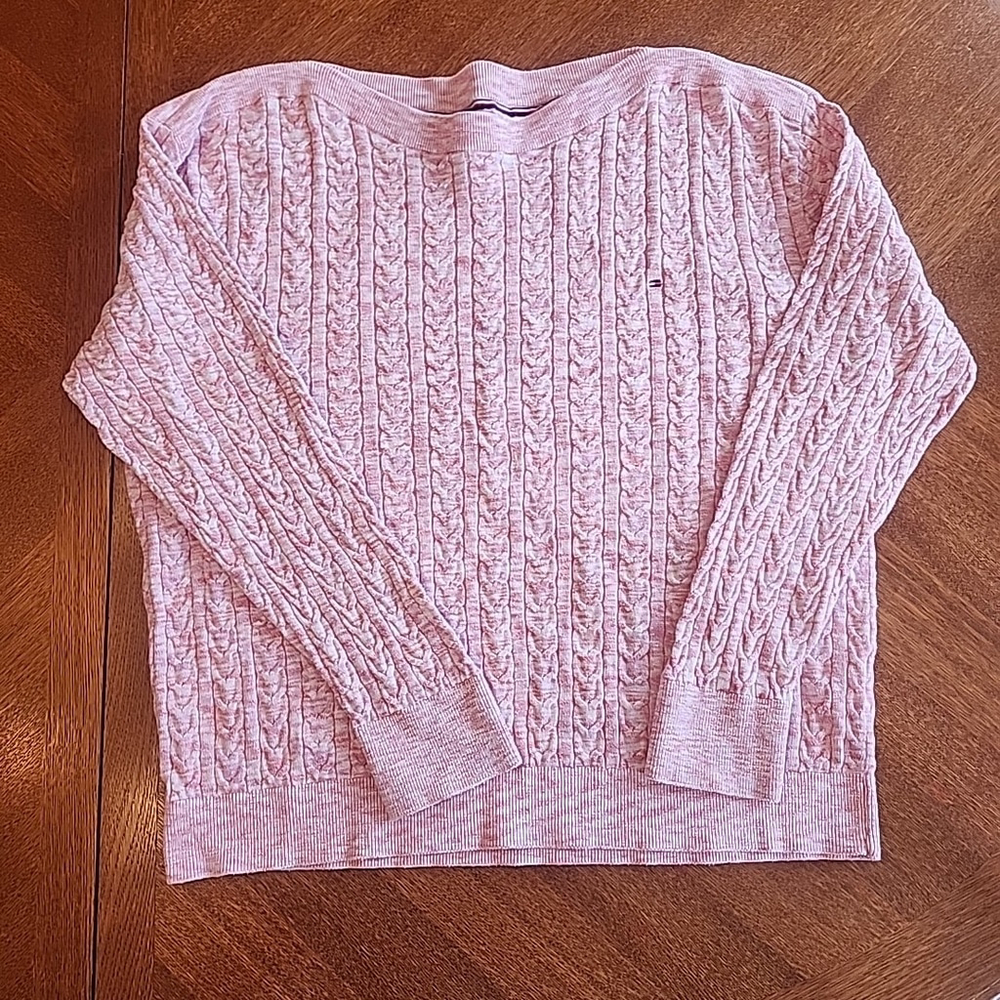 Tommy Hilfiger Women's Pink Cable Knit Sweater Long Sleeve, Size XL B1